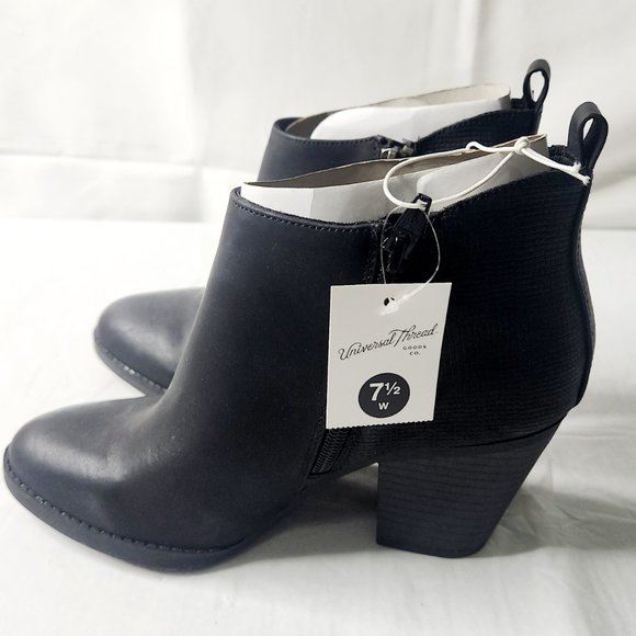 Bootie Double Zip Block Heeled Pointed Toe WIDE Faux Leather Black Bootie - Picture 4 of 7